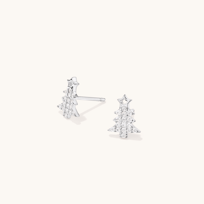 Cubic Zirconia Christmas Tree Stud Earrings in Sterling Silver Earrings Bevilles 