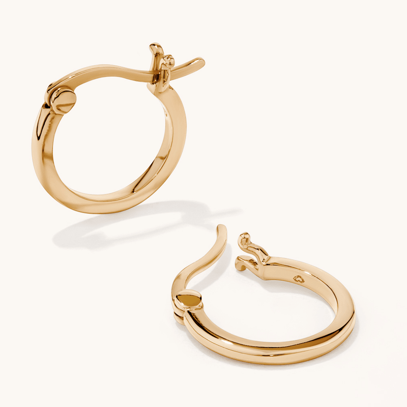 13mm Polished Hoop Earrings in 18kt Gold Plated Sterling Silver Earrings Bevilles 