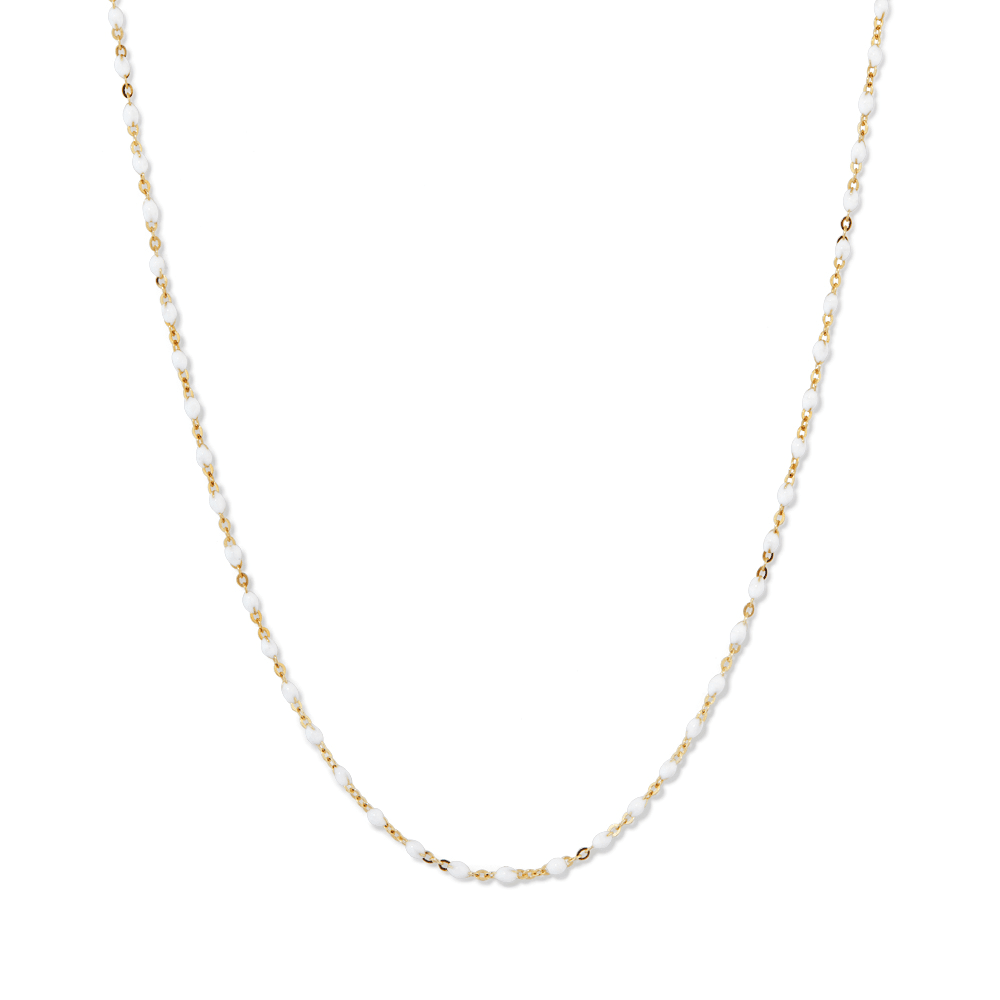 45cm White Beaded Belcher Necklace in 18kt Fine Gold-Plated Sterling Silver Necklaces Bevilles 