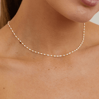 45cm White Beaded Belcher Necklace in 18kt Fine Gold-Plated Sterling Silver Necklaces Bevilles 