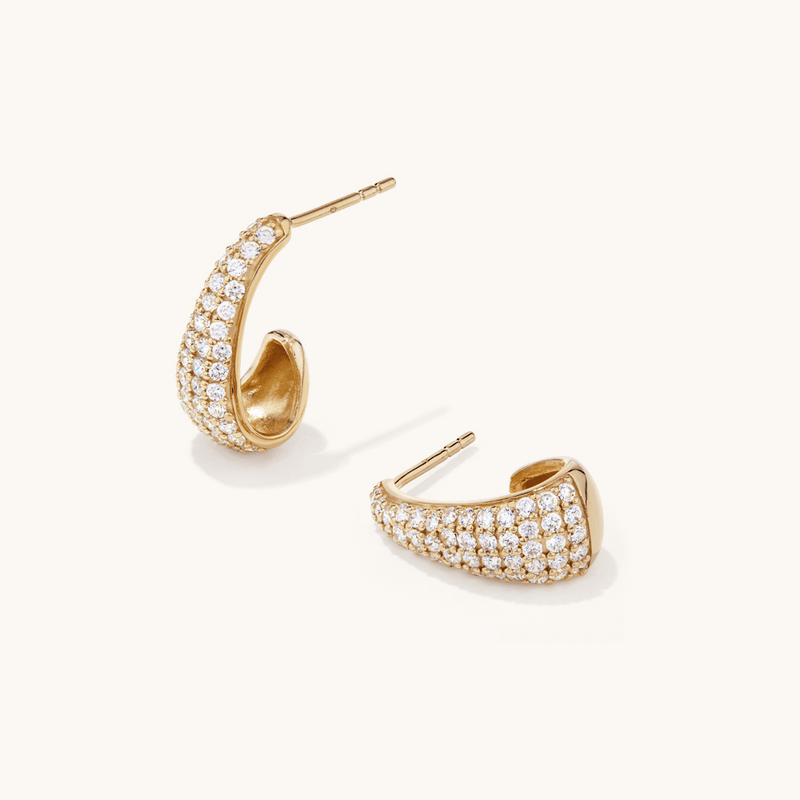 Cubic Zirconia Pavé Dome Stud Earrings in 18kt Yellow Gold Plated Sterling Silver Earrings Bevilles 