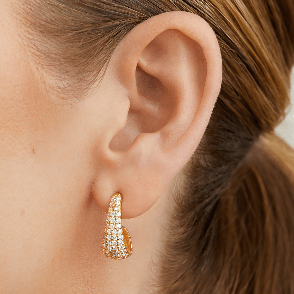 Cubic Zirconia Pavé Dome Stud Earrings in 18kt Yellow Gold Plated Sterling Silver Earrings Bevilles 