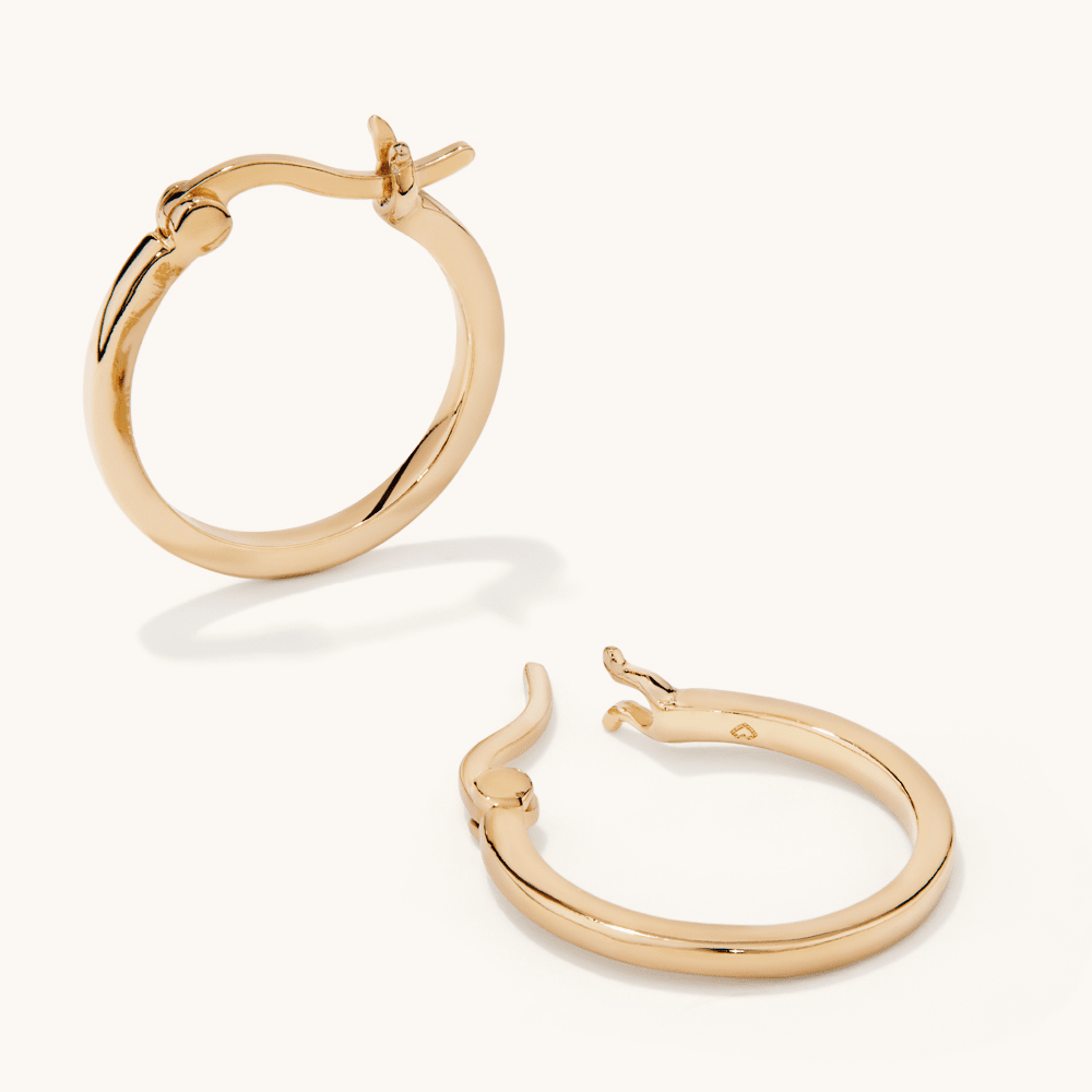 15mm Round Hoops in 18kt Gold Plated Sterling Silver Earrings Bevilles 