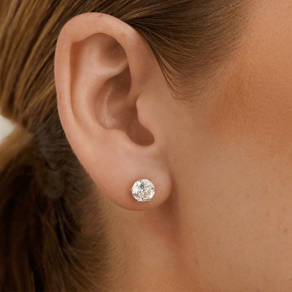 5mm Round Cubic Zirconia Studs in 18kt Gold Plated Sterling Silver Earrings Bevilles 