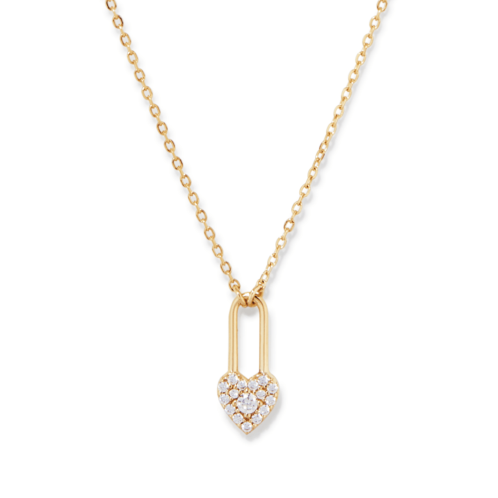 50cm Cubic Zirconia Pavé Padlock Heart Necklace in 18kt Gold Plated Sterling Silver Pendants Bevilles 
