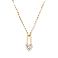 50cm Cubic Zirconia Pavé Padlock Heart Necklace in 18kt Gold Plated Sterling Silver Pendants Bevilles 