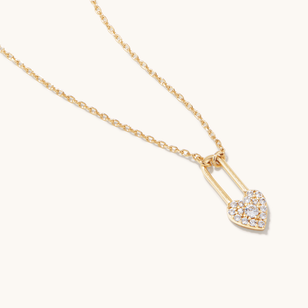 50cm Cubic Zirconia Pavé Padlock Heart Necklace in 18kt Gold Plated Sterling Silver Pendants Bevilles 