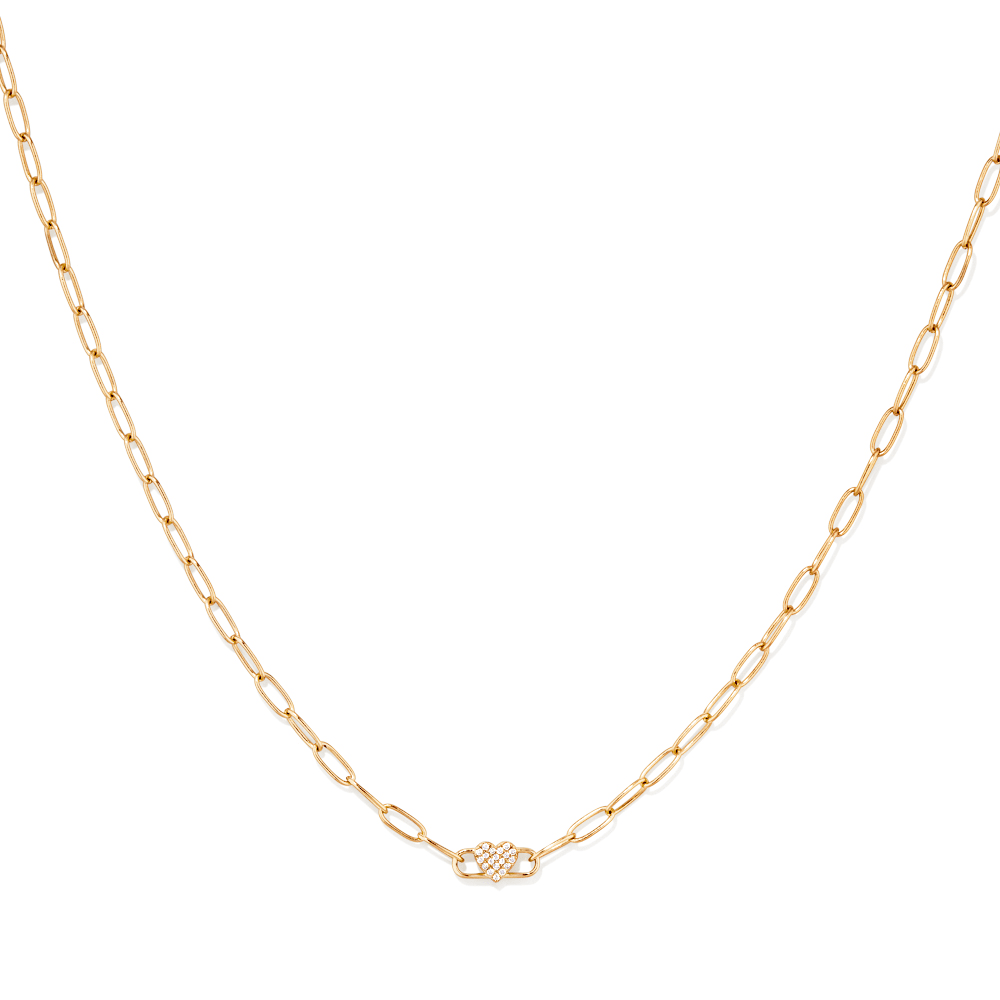 45cm Cubic Zirconia Heart Paperclip Necklace in 18kt Gold Plated Sterling Silver Pendants Bevilles 