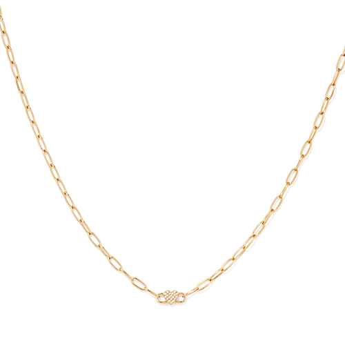 45cm Cubic Zirconia Heart Paperclip Necklace in 18kt Gold Plated Sterling Silver Pendants Bevilles 