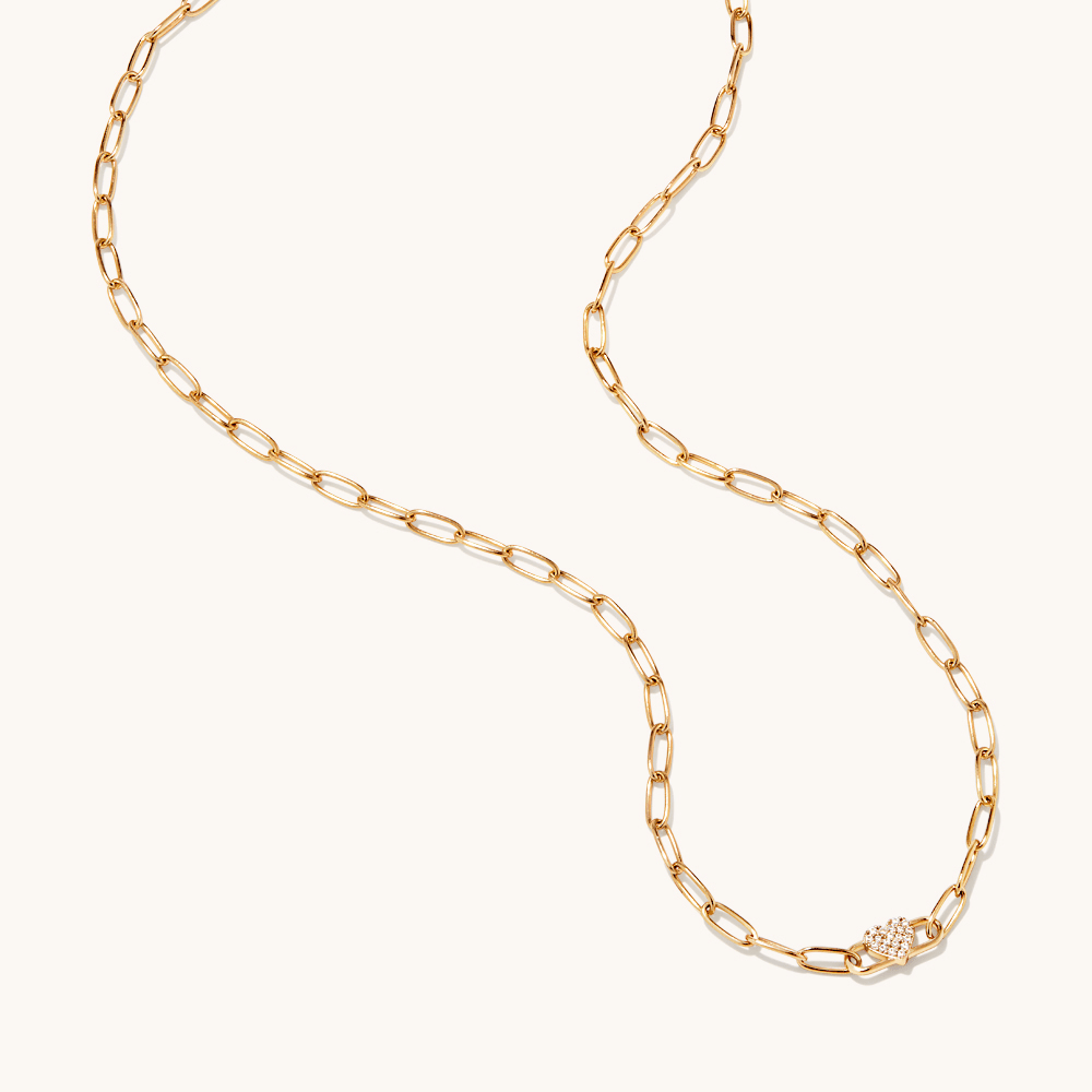 45cm Cubic Zirconia Heart Paperclip Necklace in 18kt Gold Plated Sterling Silver Pendants Bevilles 