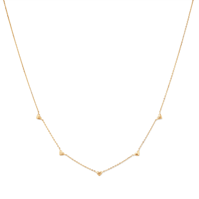 40cm Stationed Hearts Necklace in 18kt Gold Plated Sterling Silver Pendants Bevilles 