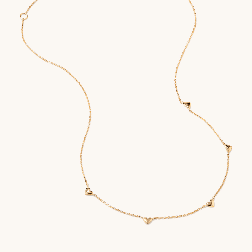 40cm Stationed Hearts Necklace in 18kt Gold Plated Sterling Silver Pendants Bevilles 