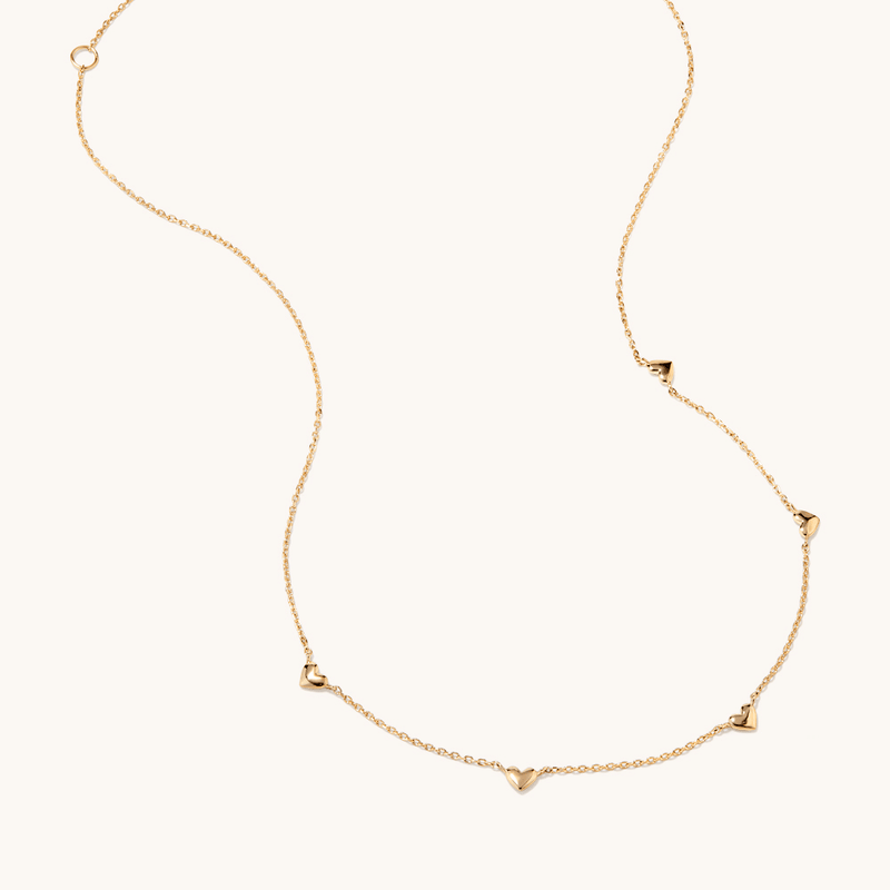 40cm Stationed Hearts Necklace in 18kt Gold Plated Sterling Silver Pendants Bevilles 