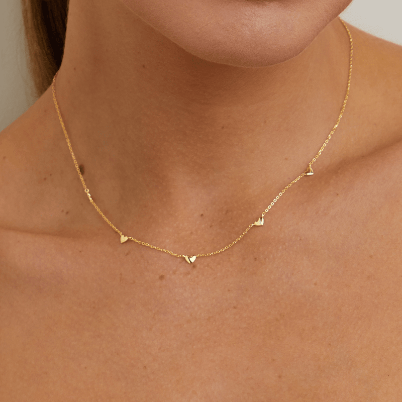 40cm Stationed Hearts Necklace in 18kt Gold Plated Sterling Silver Pendants Bevilles 