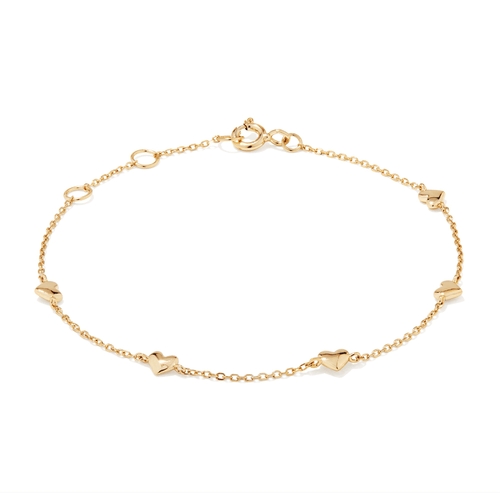 17.5cm Stationed Hearts Bracelet in 18kt Gold Plated Sterling Silver Bracelets Bevilles 