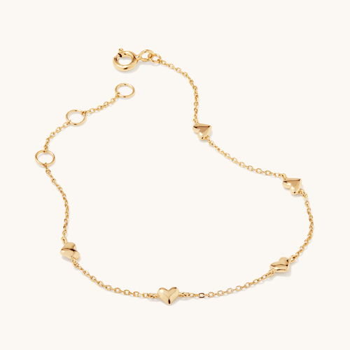 17.5cm Stationed Hearts Bracelet in 18kt Gold Plated Sterling Silver Bracelets Bevilles 