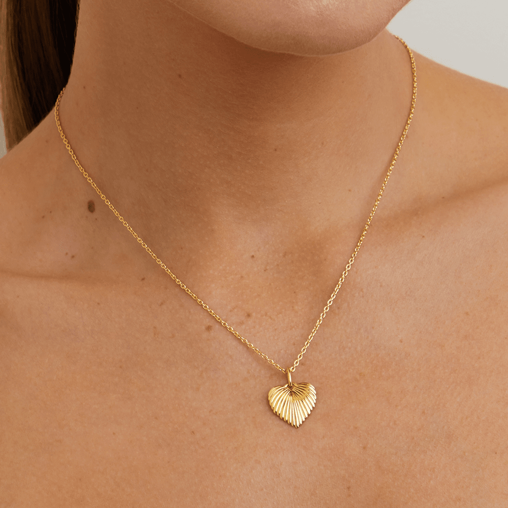 45cm Sunburst Heart Necklace in 18kt Gold Plated Sterling Silver Pendants Bevilles 