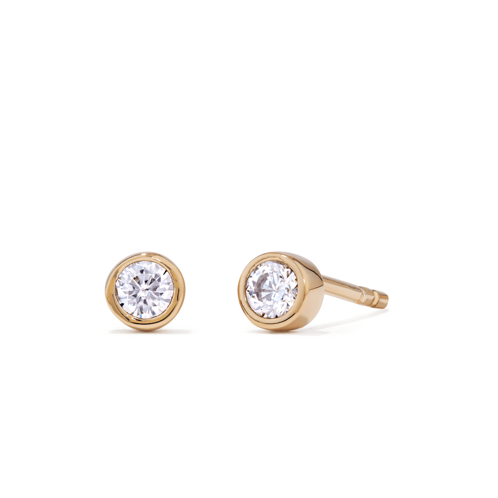 4mm Bezel Set Cubic Zirconia Stud Earrings in 18kt Gold Plated Sterling Silver Earrings Bevilles 