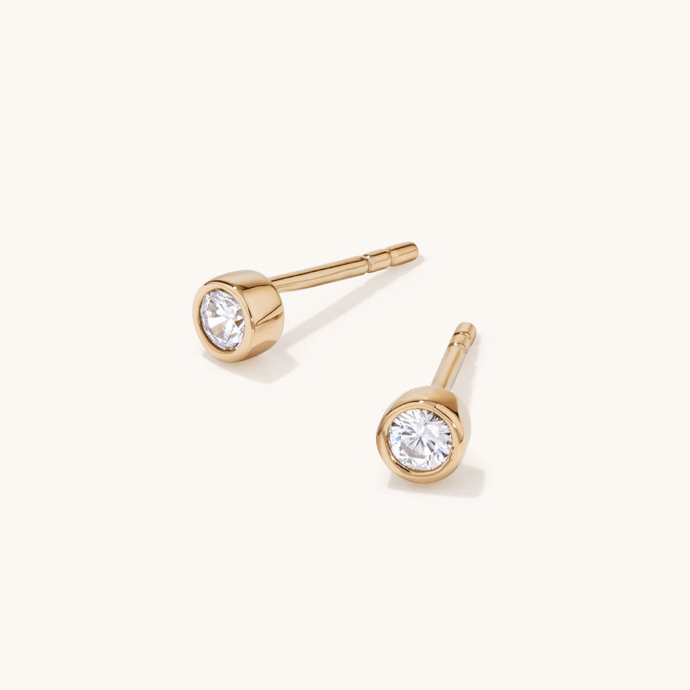 4mm Bezel Set Cubic Zirconia Stud Earrings in 18kt Gold Plated Sterling Silver Earrings Bevilles 