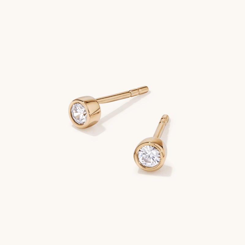 4mm Bezel Set Cubic Zirconia Stud Earrings in 18kt Gold Plated Sterling Silver Earrings Bevilles 