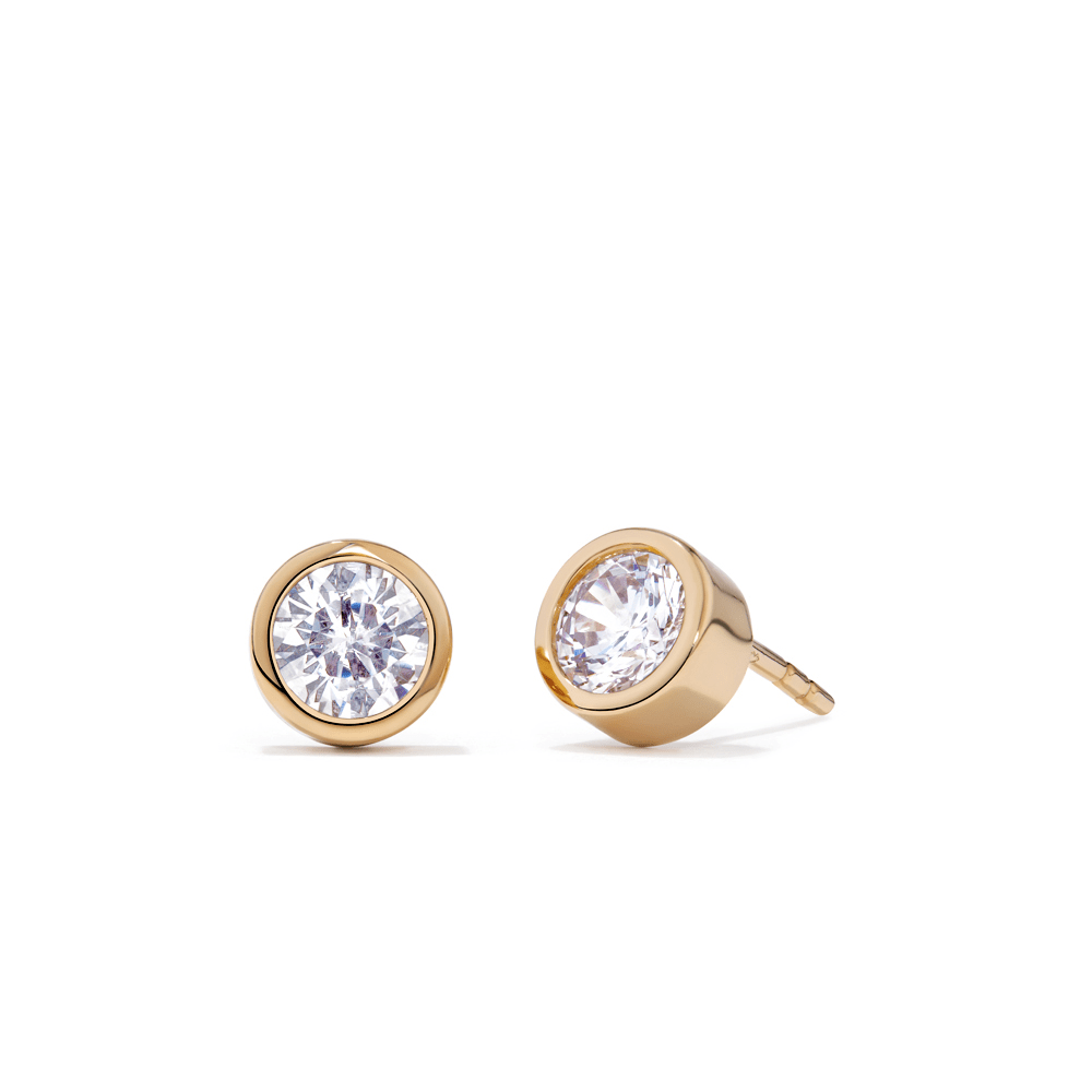 6mm Bezel Set Cubic Zirconia Stud Earrings in 18kt Gold Plated Sterling Silver Earrings Bevilles 