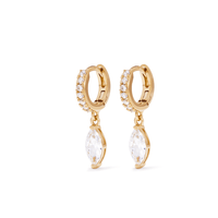 10mm Cubic Zirconia Marquise Drop Huggies in 18kt Gold Plated Sterling Silver Earrings Bevilles 
