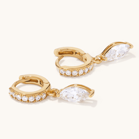 10mm Cubic Zirconia Marquise Drop Huggies in 18kt Gold Plated Sterling Silver Earrings Bevilles 