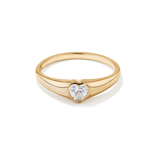 Cubic Zirconia Heart Signet Ring in 18kt Gold Plated Sterling Silver Rings Bevilles 