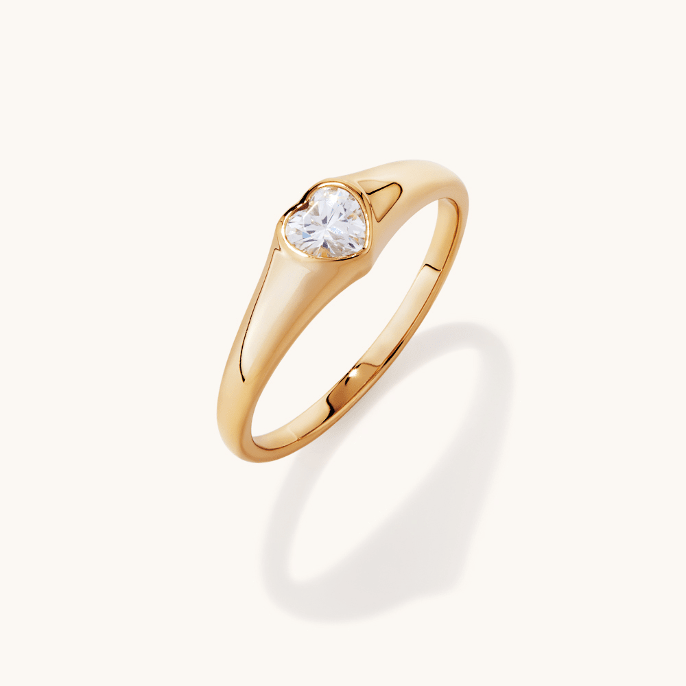 Cubic Zirconia Heart Signet Ring in 18kt Gold Plated Sterling Silver Rings Bevilles 
