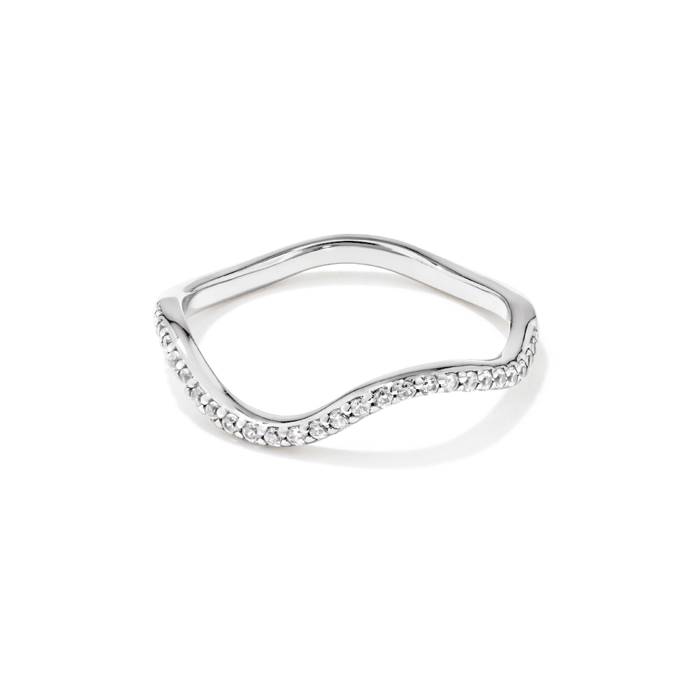 Pave Cubic Zirconia 1mm Wave Ring in Sterling Silver Rings Bevilles 