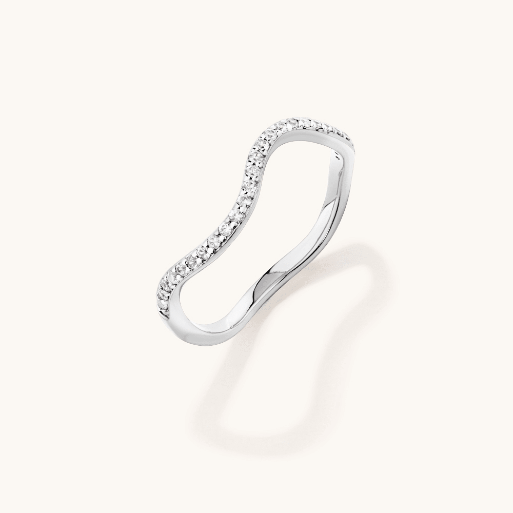Pave Cubic Zirconia 1mm Wave Ring in Sterling Silver Rings Bevilles 