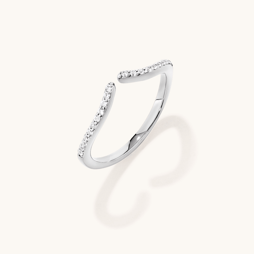 Pave Cubic Zirconia 1mm Open Chevron Stacker Ring in Sterling Silver Rings Bevilles 