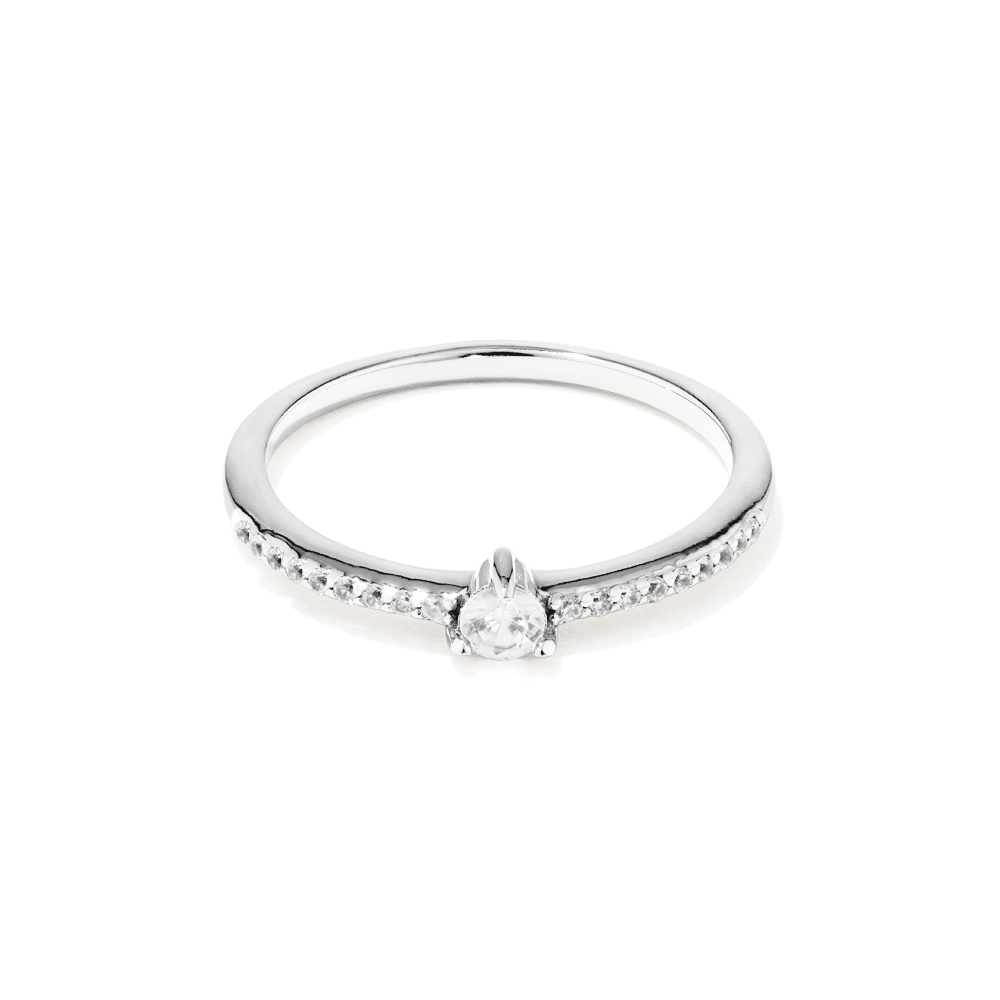 Pear Centre and Pave Band Cubic Zirconia 1mm Ring in Sterling Silver Rings Bevilles 