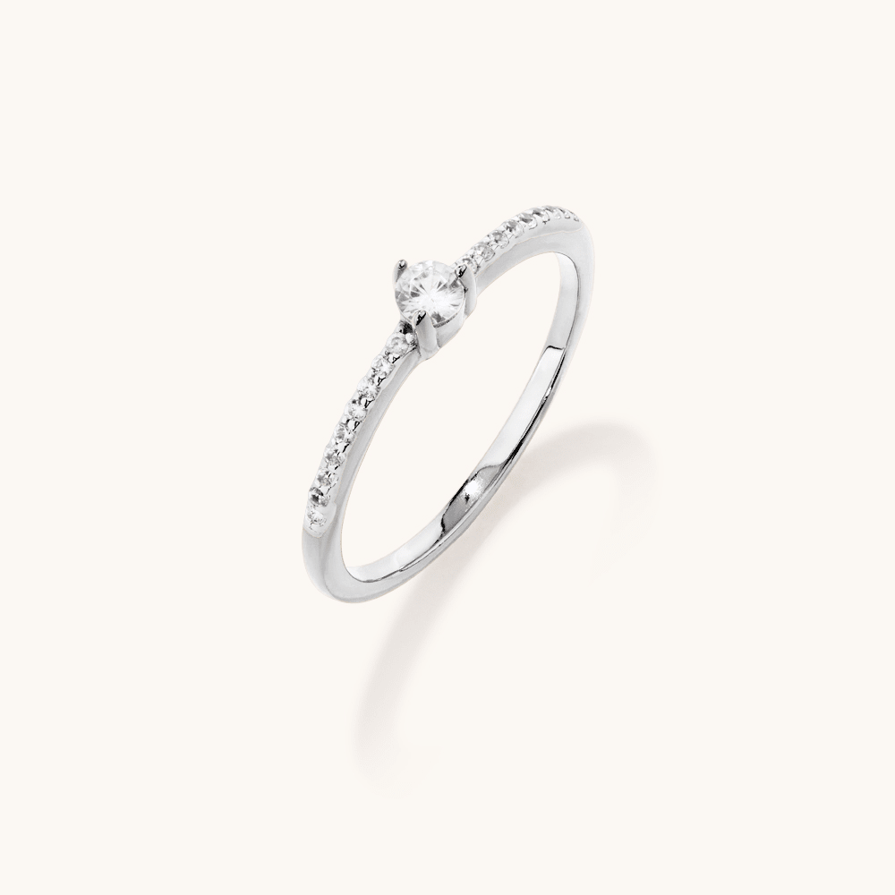 Pear Centre and Pave Band Cubic Zirconia 1mm Ring in Sterling Silver Rings Bevilles 