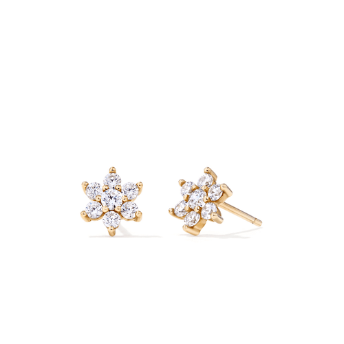 Cubic Zirconia Flower Studs in 9kt Yellow Bonded Gold Earrings Bevilles 