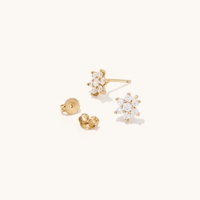 Cubic Zirconia Flower Studs in 9kt Bonded Gold Silver Filled Earrings Bevilles 