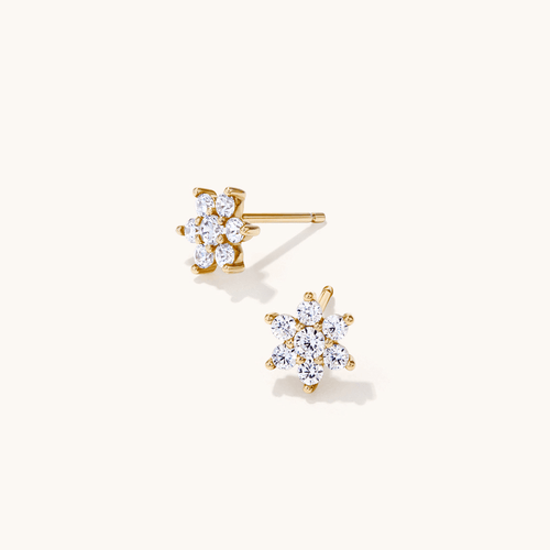 Cubic Zirconia Flower Studs in 9kt Yellow Bonded Gold Earrings Bevilles 