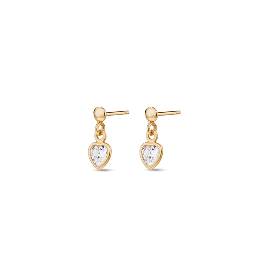13mm Cubic Zirconia Bezel Heart Drop Studs in 9kt Bonded Yellow Gold Earrings Bevilles 