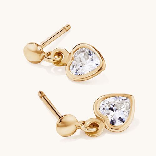 13mm Cubic Zirconia Bezel Heart Drop Studs in 9kt Bonded Yellow Gold Earrings Bevilles 