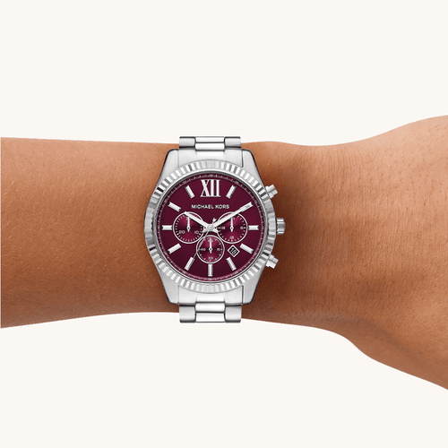 Michael Kors Lexington Red and Silver Tone Watch MK9242 Watches Bevilles 