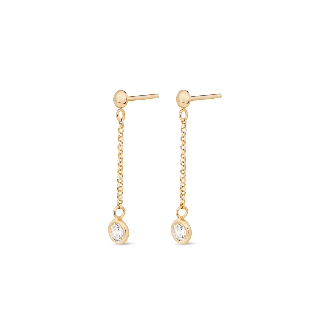 Round Cubic Zirconia Bezel Drop Stud Earrings in 9kt Bonded Gold Silver Filled Earrings Bevilles 