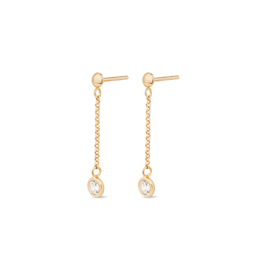 Round Cubic Zirconia Bezel Drop Stud Earrings in 9kt Yellow Bonded Gold Earrings Bevilles 