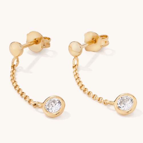 Round Cubic Zirconia Bezel Drop Stud Earrings in 9kt Yellow Bonded Gold Earrings Bevilles 