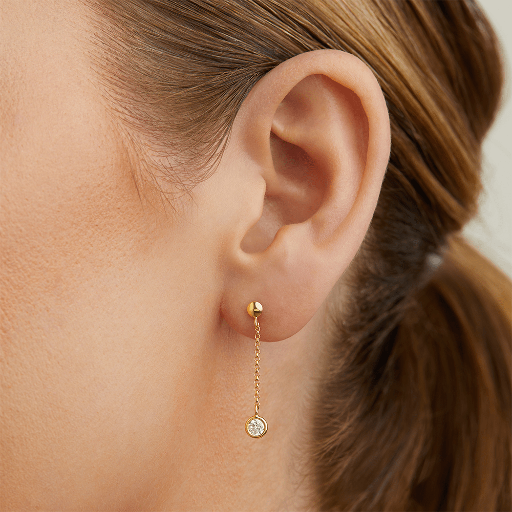 Round Cubic Zirconia Bezel Drop Stud Earrings in 9kt Bonded Gold Silver Filled Earrings Bevilles 