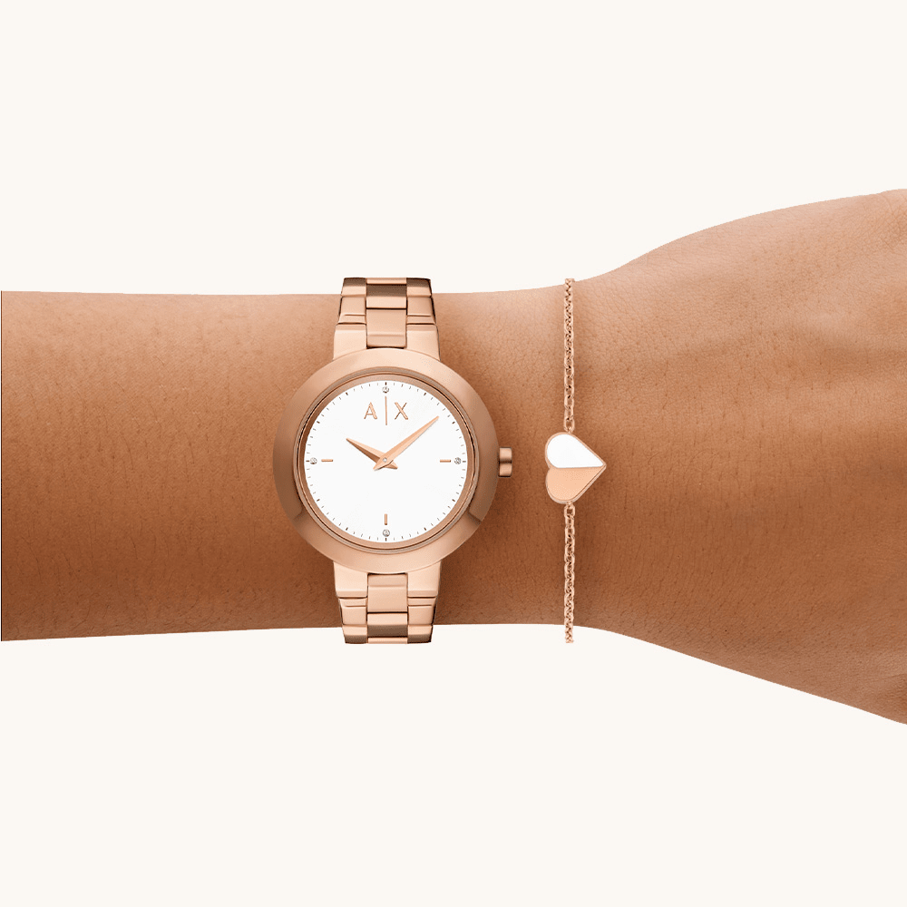 Armani Exchange Jackie Rose Gold Tone Gift Set AX7175SET Watches Bevilles 