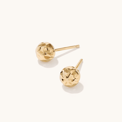 6mm Hammered Ball Studs in 9kt Yellow Bonded Gold Earrings Bevilles 