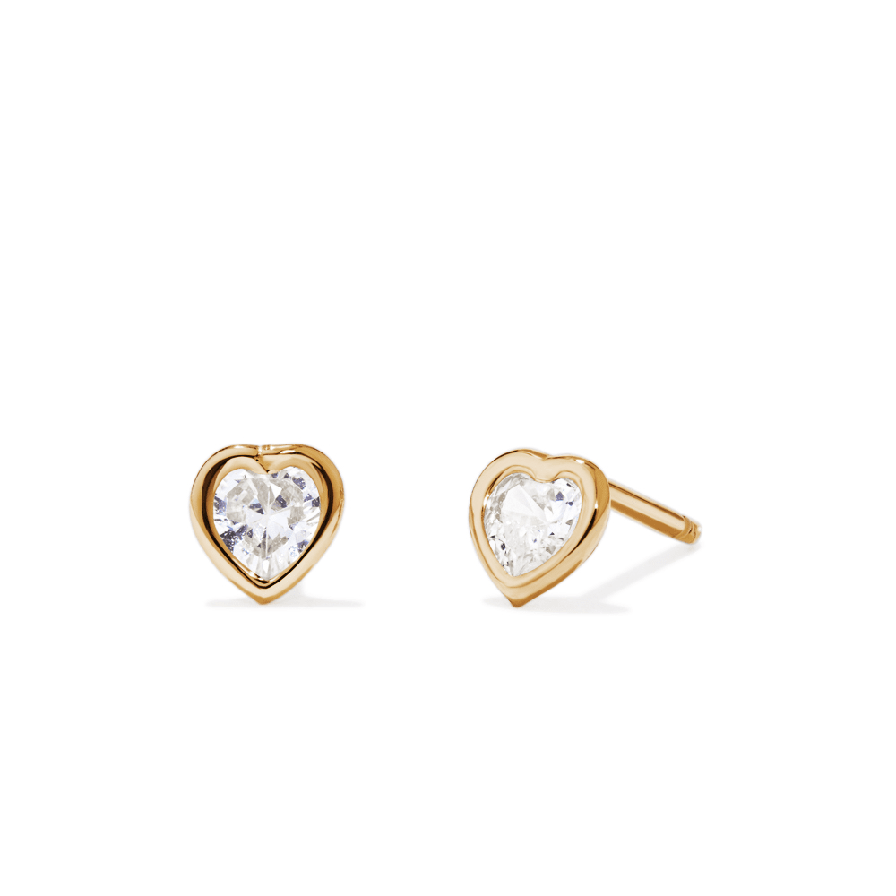 5mm Cubic Zirconia Bezel Heart Studs in 9kt Bonded Yellow Gold Earrings Bevilles 