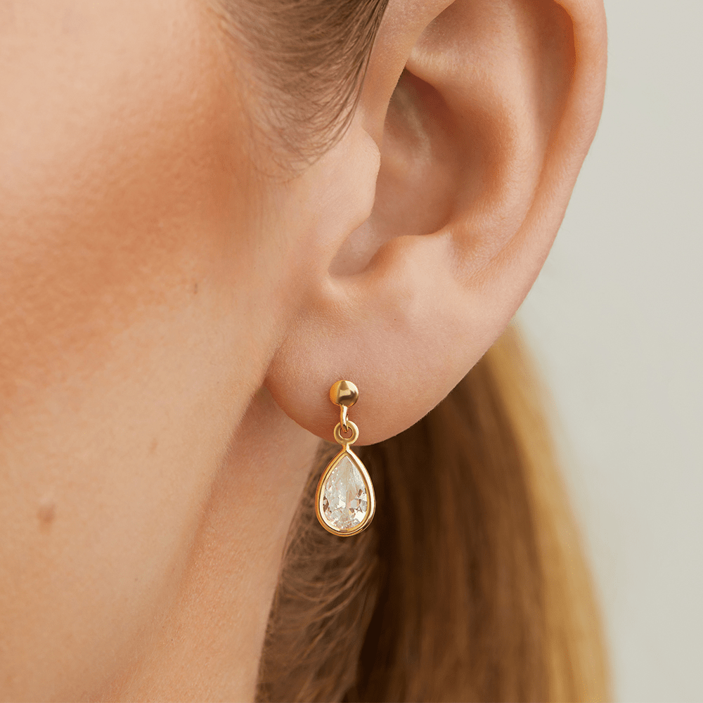 Cubic Zirconia Tear Drop Earrings in 9kt Bonded Gold Earrings Bevilles 
