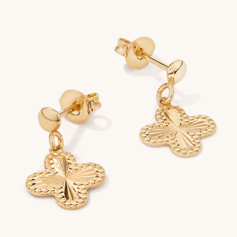 Clover Drop Studs in 9kt Yellow Bonded Gold Earrings Bevilles 