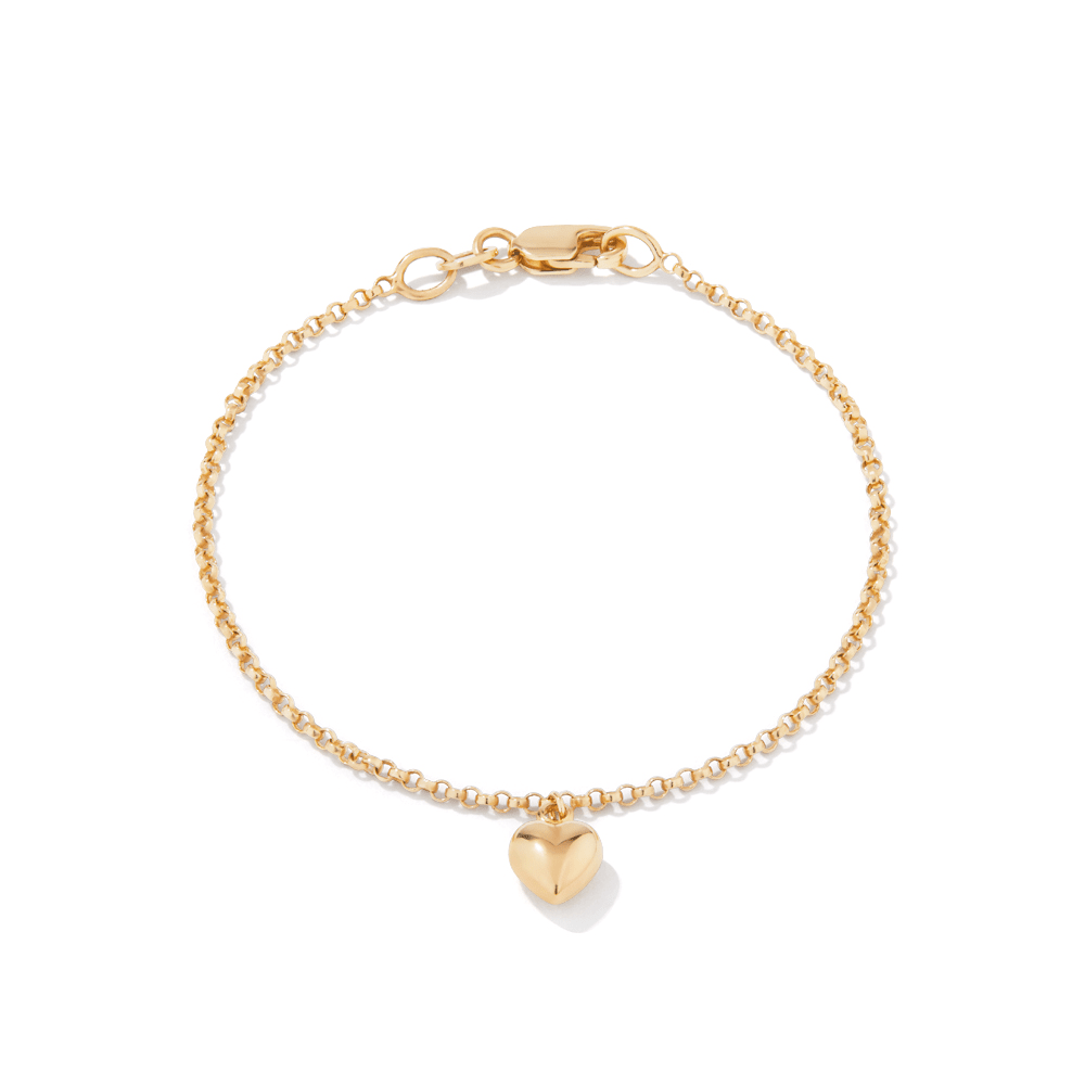 15cm Heart Charm Bracelet in 9kt Yellow Bonded Gold Bracelets Bevilles 